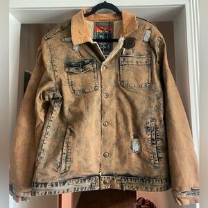 Born Fly Men's Tan Vintage-Look Faux-sherpa Lined Utility/Field Jacket-Size XL